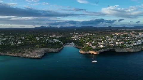 Sunset over Cala Anguila-Cala Mendia, Porto Cristo, Majorca, Spain, Europe Stock Footage 217938757