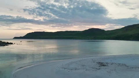 Sunset over Calgary Beach and Bay from a drone, Isle of Mull, Scotland, UK Stock-Footage 247177702