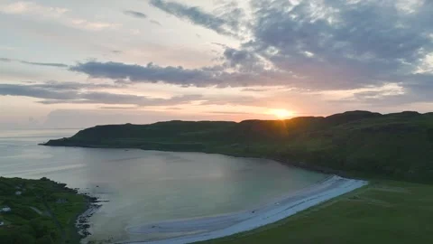 Sunset over Calgary Beach and Bay from a drone, Isle of Mull, Scotland, UK 库存影片 247182012