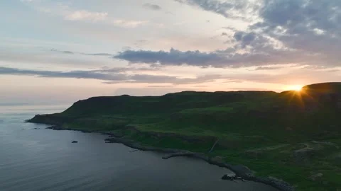 Sunset over Calgary Beach and Bay from a drone, Isle of Mull, Scotland, UK Video stock 247182080