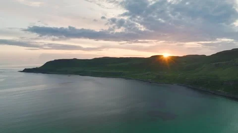 Sunset over Calgary Beach and Bay from a drone, Isle of Mull, Scotland, UK 库存影片 247182152