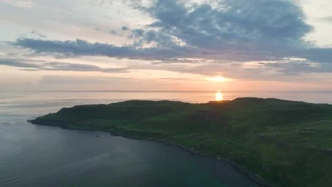 Sunset over Calgary Beach and Bay from a drone, Isle of Mull, Scotland, UK Stock Footage 247182165