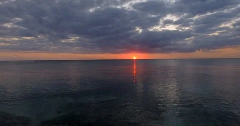 Sunset over calm ocean, Mauritius beach Stock Footage 95325943