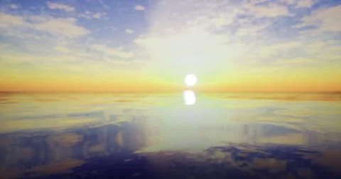 Sunset over calm ocean waters with vibrant sky reflections during twilight Ilustração Stock