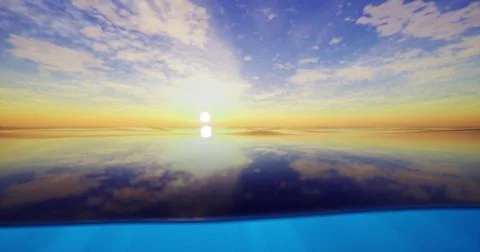 Sunset over calm ocean waters reflecting colorful sky at twilight Stock Illustration