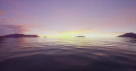 Sunset over calm ocean waters with distant islands and soft clouds Stock Illustration