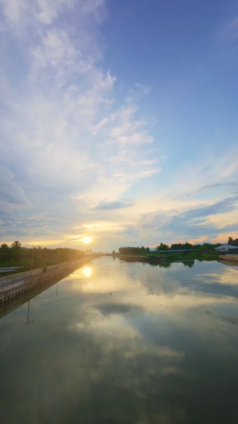 Sunset Over Calm Water Reflection Stock Footage 332301699