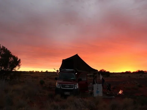 SUNSET OVER CAMP Stock Footage 100386703