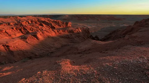 Sunset over the canyon Bayanzag, Mongolia. Full HD Stock Footage 68670632
