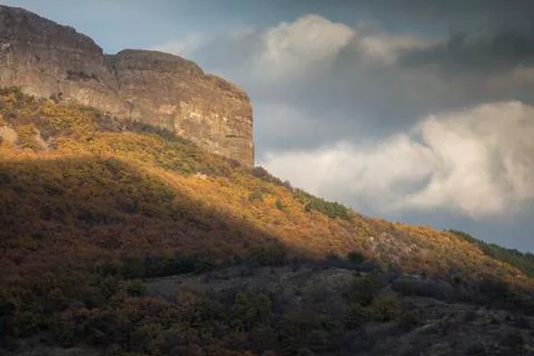 Before sunset over a canyon. Stock Photos
