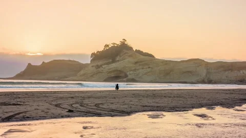 Sunset over Cape Kiwanda State Natural Area, Pacific City, Oregon Stock Footage 326709154