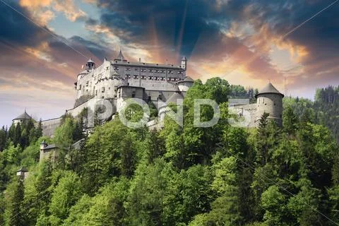 Sunset over a Castle in Austria Stock Photos