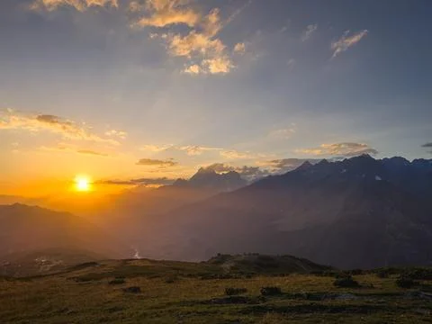 Sunset Over Caucasus Mountains Stock Photos