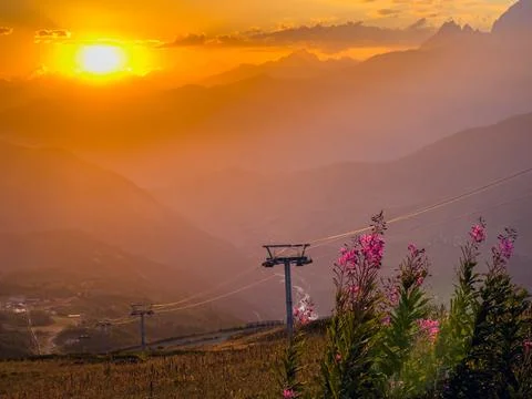 Sunset Over Caucasus Mountains Stock Photos