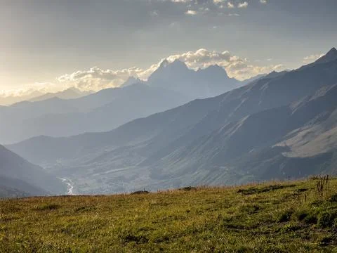 Sunset Over Caucasus Mountains Stock Photos