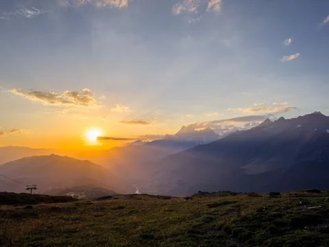 Sunset Over Caucasus Mountains Stock Photos