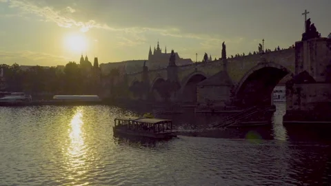 Sunset over Charles Bridge Stock Footage 93699556
