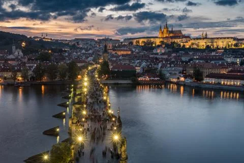 Sunset over Charles Bridge Stock Photos