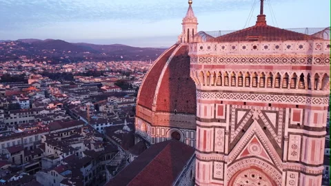 Sunset over chatedral in Florence by drone Stock Footage 171828703