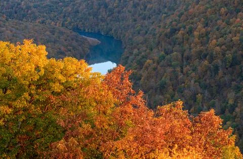 Sunset over Cheat river from Coopers Rock Stock Photos
