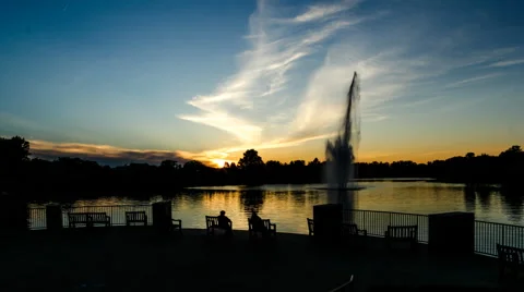 Sunset over Chicago Botanic Gardens Fountain Pond Time Lapse Stock Footage 65028478