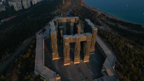 Sunset Over the Chronicle of Georgia Monument – Drone Footage Stock Footage 303487329