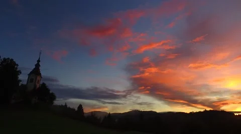 Sunset over church Stock Footage 67628433