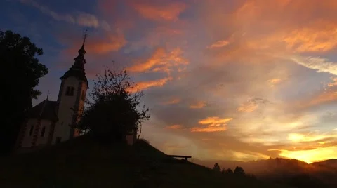 Sunset over church Stock Footage 67628469