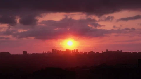Sunset over citi on the cloudy sky, Turkey Stock Footage 140629347