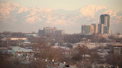Sunset over the city. Cloudy summer evening. Stock Footage 258117707