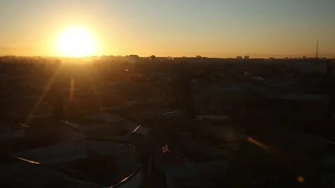 Sunset over the city. Cloudy summer evening. Stock Footage 322150209