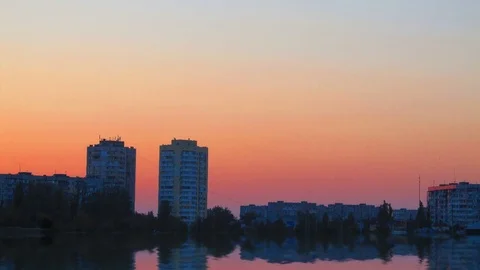 Sunset over the city lake Stock Footage 70249430