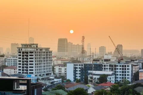 Sunset over the city Stock Photos
