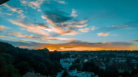 Sunset over city Stock Photos