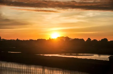 Sunset over the city Stock Photos