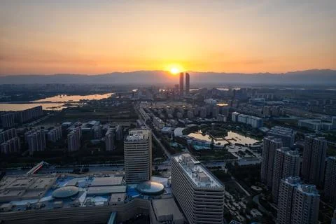 Sunset over the city Stock Photos
