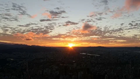 Sunset over the city as seen from the top of Taipei  Stock Footage 72709846