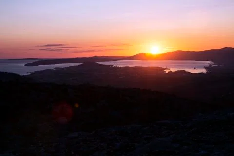 Sunset over City Split and Kastela Bay Stock Photos