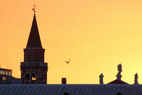 Sunset over city square Stock Photos