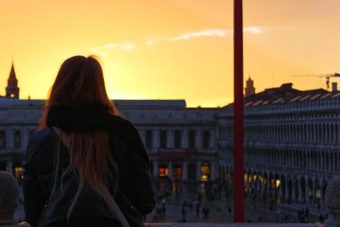 Sunset over city square Stock Photos
