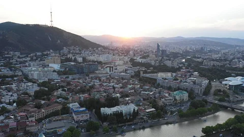 Sunset over the city of Tbilisi - Georgia Stock Footage 129106926