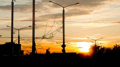 Sunset over the city time lapse dolly zoom shot Stock Footage 68986912