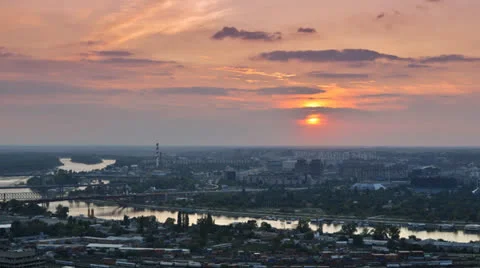 Sunset over the city, transition from day to night (time lapse / timelapse) Stock Footage 22481365