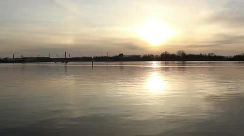 Sunset over cityr river Stock Footage 10883027