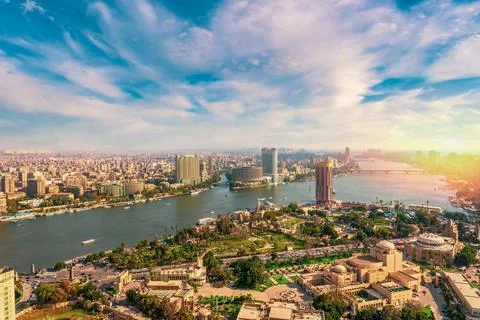 Sunset over cityscape of Cairo Foto stock