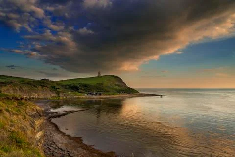 Sunset over the cliffs at Kimmeridge Stock Photos
