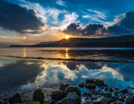 Sunset over the cliffs at Kimmeridge Stock Photos
