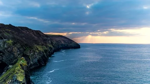 Sunset over Cliffs in St Agnes, Cornwall, England, Europe Stock-Footage 153310013