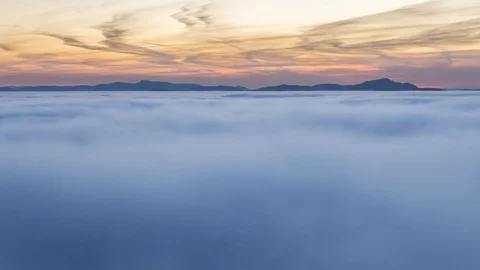 Sunset over clouds mist in mountain landcape at sunrise, Time lapse, Slovakia Stock Footage 88391332