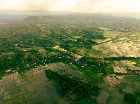 Sunset Over Coastal Fields Stock Photos